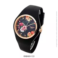 Reloj knock out malla de caucho de Dama KN8469 grande negro floreado