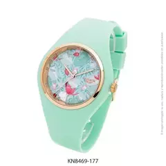 Reloj knock out malla de caucho de Dama KN8469 grande verde agua floreado