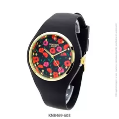 Reloj knock out malla de caucho de Dama KN8469 grande negro floreado