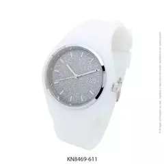 Reloj knock out malla de caucho de Dama KN8469 grande blanco glitter plateado