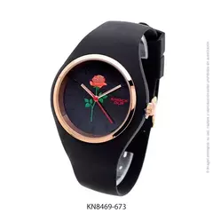 Reloj knock out malla de caucho de Dama KN8469 grande negro con1 rosa