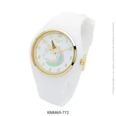 Reloj knock out malla de caucho de Dama KN8469 grande blanco con unicornio