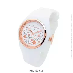 Reloj knock out malla de caucho de Dama KN8469 grande blanco flores Rose