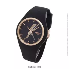 Reloj knock out malla de caucho de Dama KN8469 grande negro con rayito glitter