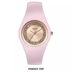 Reloj knock out malla de caucho de Dama KN8469 grande Rosa con piedras