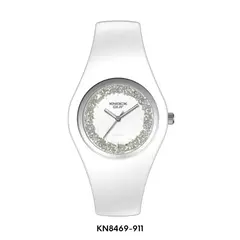 Reloj knock out malla de caucho de Dama KN8469 grande blanco con glitter