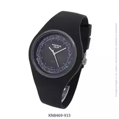 Reloj knock out malla de caucho de Dama KN8469 grande negro con cristales