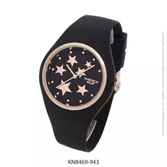 Reloj knock out malla de caucho de Dama KN8469 grande negro con estrellas