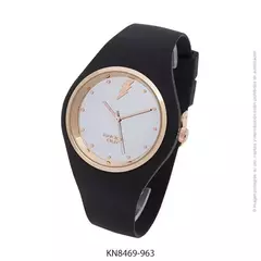 Reloj knock out malla de caucho de Dama KN8469 grande negro espejado con rayito