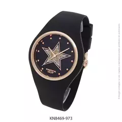 Reloj knock out malla de caucho de Dama KN8469 grande negro con estrella glitter