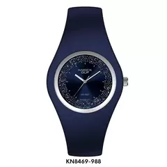 Reloj knock out malla de caucho de Dama KN8469 grande azul con cristales