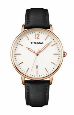 Reloj Tressa Mary TR-233 Malla De Cuero Negro Bisel Rosé Para Dama