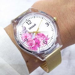 Reloj Blaquè BQ193DF Malla Tejida Dorado Cuadrante Flores