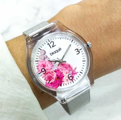 Reloj Blaquè BQ193PF Malla Tejida Plateado Cuadrante Flores