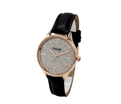 Reloj Blaquè BQ242NR malla de Cuero Negro fondo Rosè con Glitter para dama