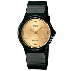 Reloj Casio MQ76-9A malla de caucho negro fondo dorado Unisex WR en internet