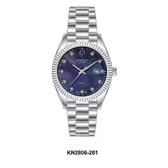 Reloj Knock Out KN2806-281 malla de metal plateado con azul para mujer con calendario