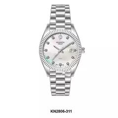 Reloj Knock Out KN2806-311 malla de metal plateado para mujer con calendario