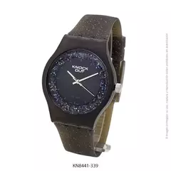 Reloj Knock Out KN8441-1 339 malla de caucho negro con glitter para dama 40mm