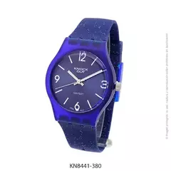 Reloj Knock Out KN8441-1 380 malla de caucho azul con glitter para dama 40mm