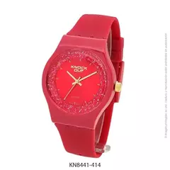 Reloj Knock Out KN8441-1 414 malla de caucho rojo con glitter para dama 40mm