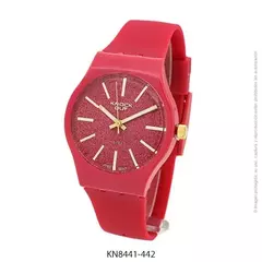 Reloj Knock Out KN8441-1 442 malla de caucho rojo con glitter para dama 40mm