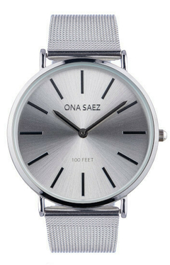 Reloj Ona Saez Capri plateado malla tejida para dama