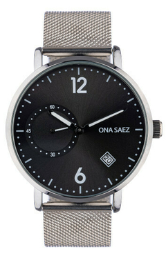 Reloj Ona Saez Tailandia plateado y negro malla tejida para Hombre