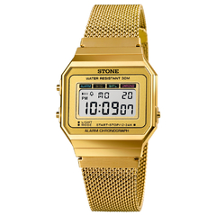 Reloj Stone ST1110D digital malla de metal tejido dorado