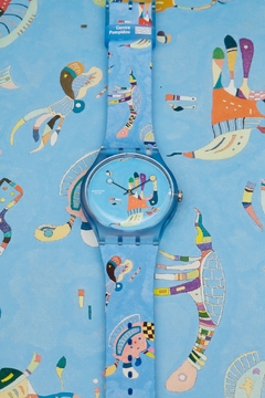 Reloj Swatch SUOZ342 Blue Sky, By Vassily Kandinsky X Centre Pompidou para dama malla de silicona