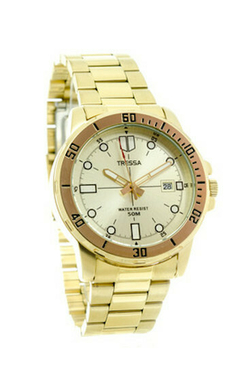 Reloj Tressa Borja-02 Malla De Acero dorado Para Hombre con calendario