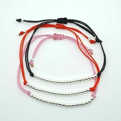 Pulsera Cordón rojo- negro- rosa con 22 bolitas 3 mm plata 925 - comprar online