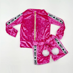 Conjunto infantil veludo rosa com casaco - comprar online