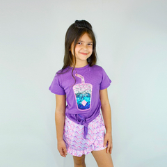 conjunto sereia drink roxo purple short saia aplique