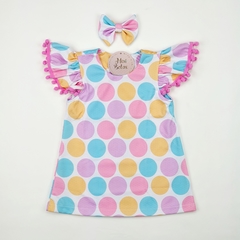 vestido infantil coloridos claro bolas babado laço rodado candy