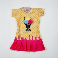 vestido infantil casquinha sorvete verão amarelo rosa neon