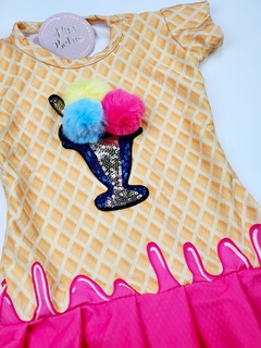 vestido infantil casquinha sorvete verão amarelo rosa neon