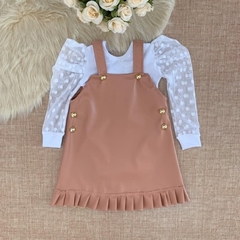 Conjunto infantil jardineira couro fake rose - comprar online