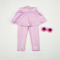 calça saia infantil rosa corrê legging metalizada