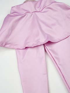 calça saia infantil rosa corrê legging metalizada