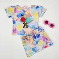 Conjunto infantil tie dye com saia