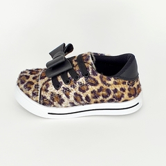 tenis infantil feminino oncinha animal print laço preto