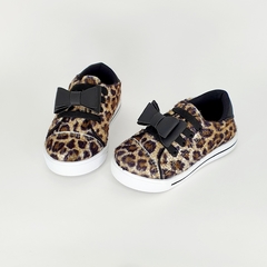 tenis infantil feminino oncinha animal print laço preto