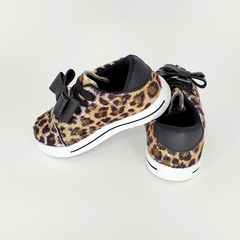 tenis infantil feminino oncinha animal print laço preto