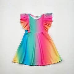 vestido infantil colorido arco iris neon babado rodado