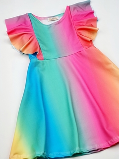 vestido infantil colorido arco iris neon babado rodado