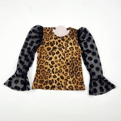 camiseta infantil blusa feminina manga longa tule animal print