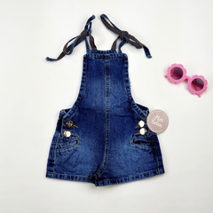 jardineira infantil menina jeans rasgado escura