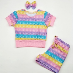 roupa conjunto infantil menina pop it popit colorido short 