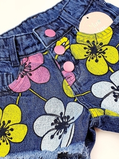 short infantil jeans menina flores colorido